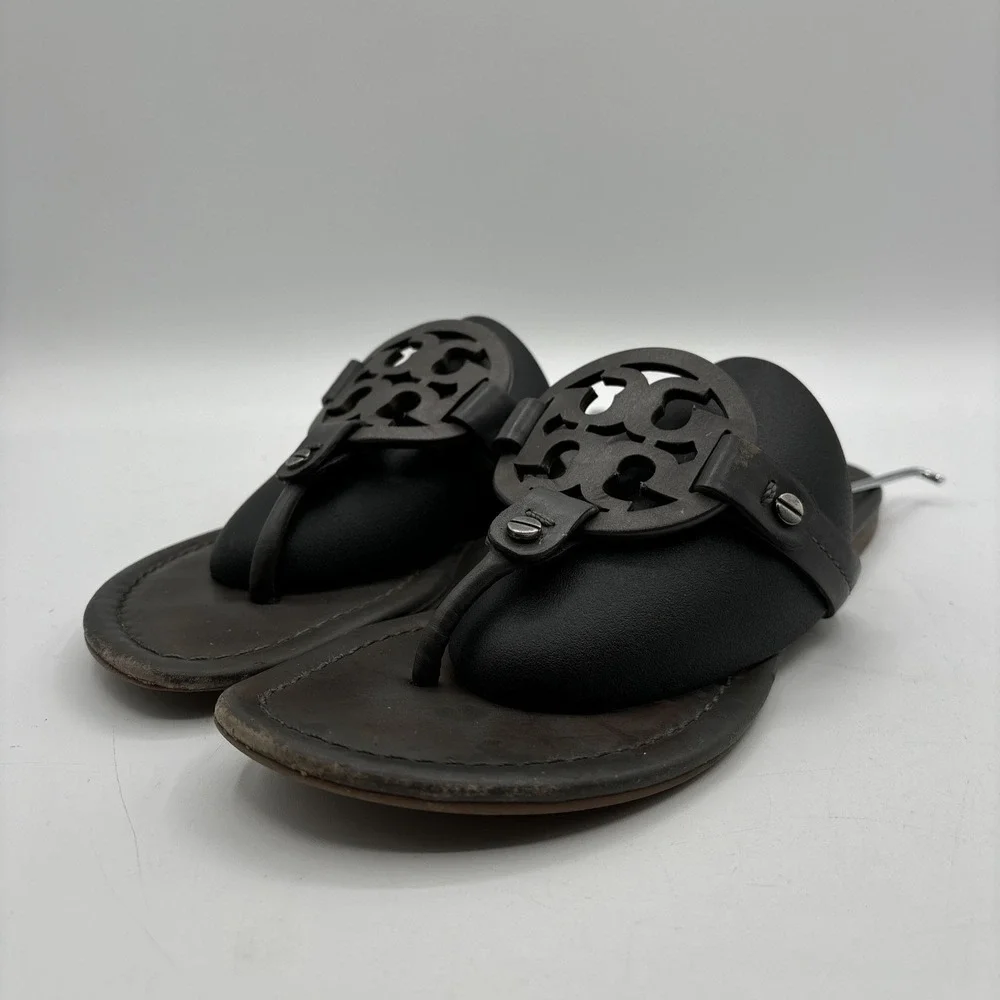 Tory Burch Miller Sandals Women's 7 M Dark Gray Leather Flats‎ Thong